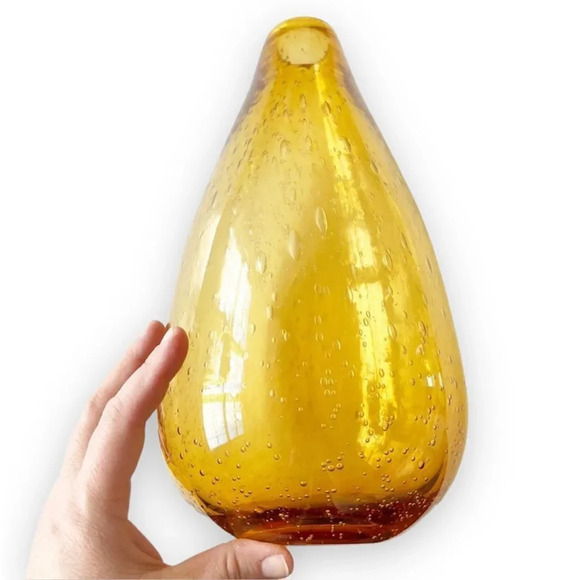 Amber Bubble Glass Narrow Mouth‎ Blown Vase Heavy Home Decor